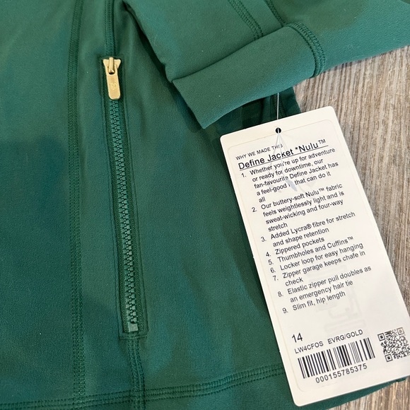 NEW with tags! Lululemon Define Jacket *Nulu
Everglade Green / Gold zipper Sz 14 - Picture 2 of 7